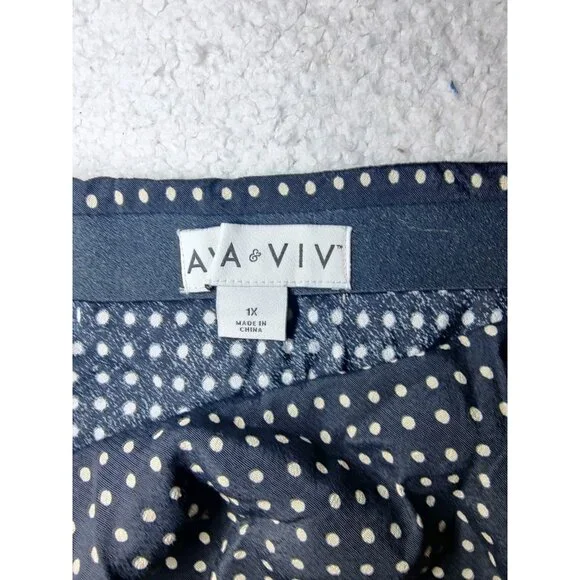 Ava & Viv Black Ivory Polka Dot Knee Length Pull On Skirt 1X NWOT - Picture 5 of 5